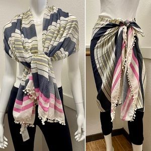 Abercrombie and Fitch pom-pom lightweight striped cotton scarf/wrap